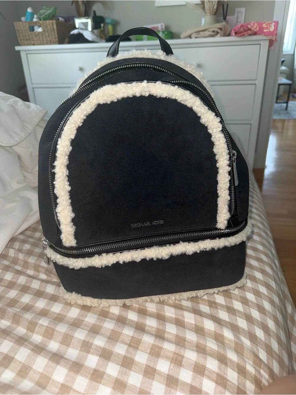 Michael Kors Black sherpa backpack medium size